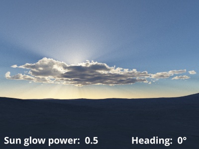 Sun glow power = 0.5, Sun heading = 0 degrees.