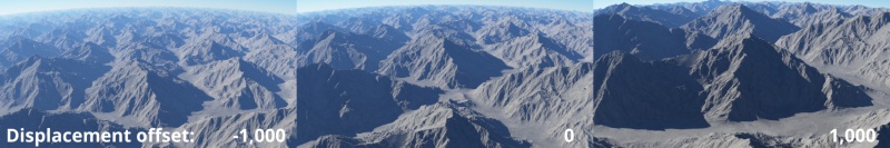 The Displacement offset value raises or lowers the terrain displacement by a specific amount.