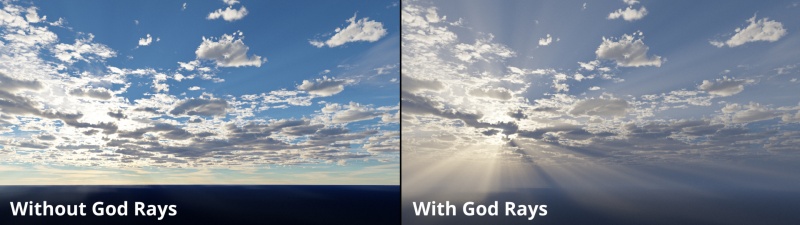 Terragen Sky project with and without God Rays.