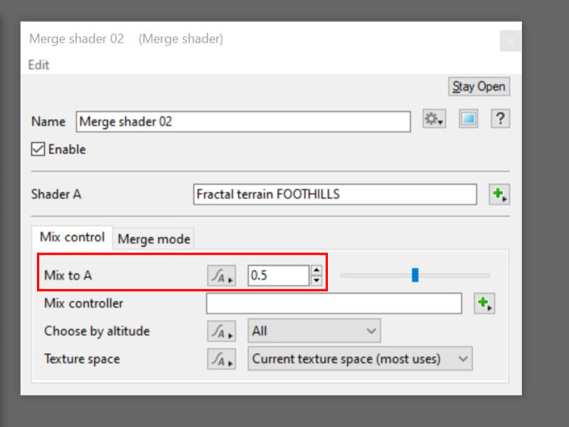 Merge shader dialog window.