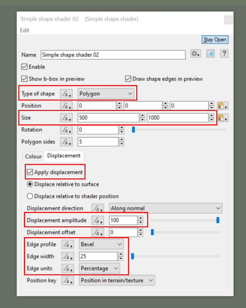 Step 02 - Adjust the Simple shape shader settings.