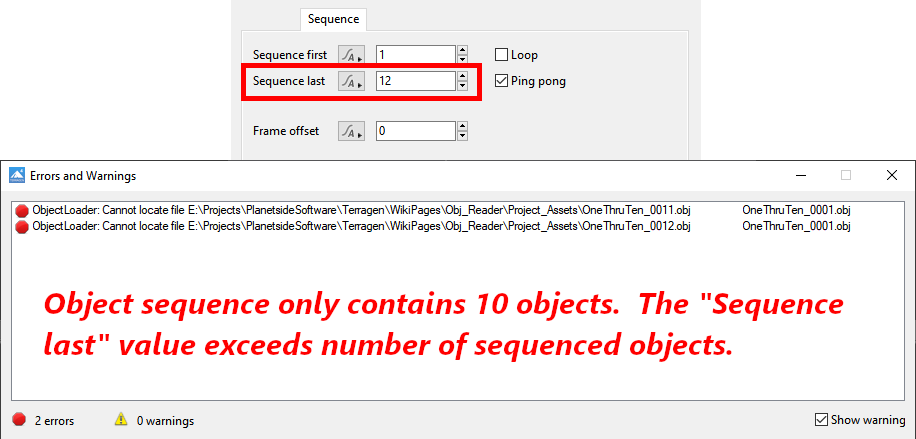 Warning message if sequential object is missing.