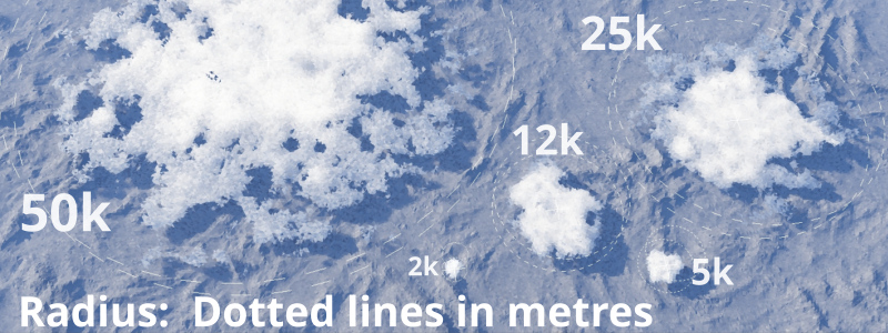 Easy cloud layer radius shows up as dotted circle.