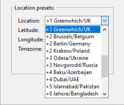 Presets drop down list.