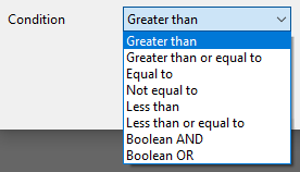 Conditional scalar Condition parameter drop down list.