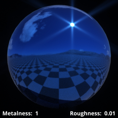 Metalness = 1 (metal), Roughness = 0.01