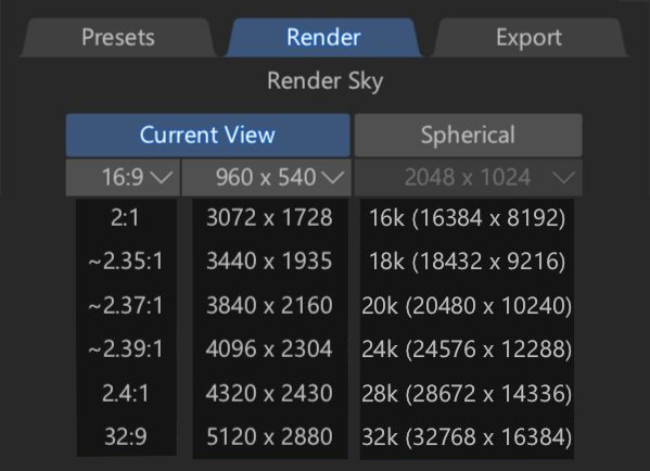 Composit image of Current and Spherical view resolutions and aspect ratios.