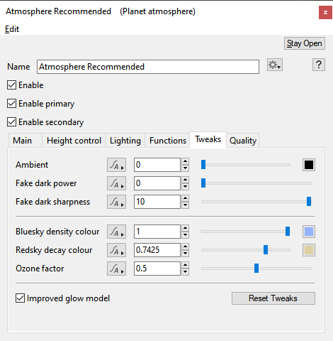 Atmosphere Tweaks tab.