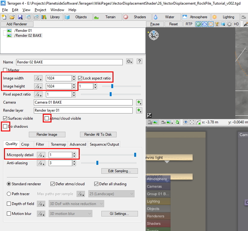 Render settings for the vector displacement image.