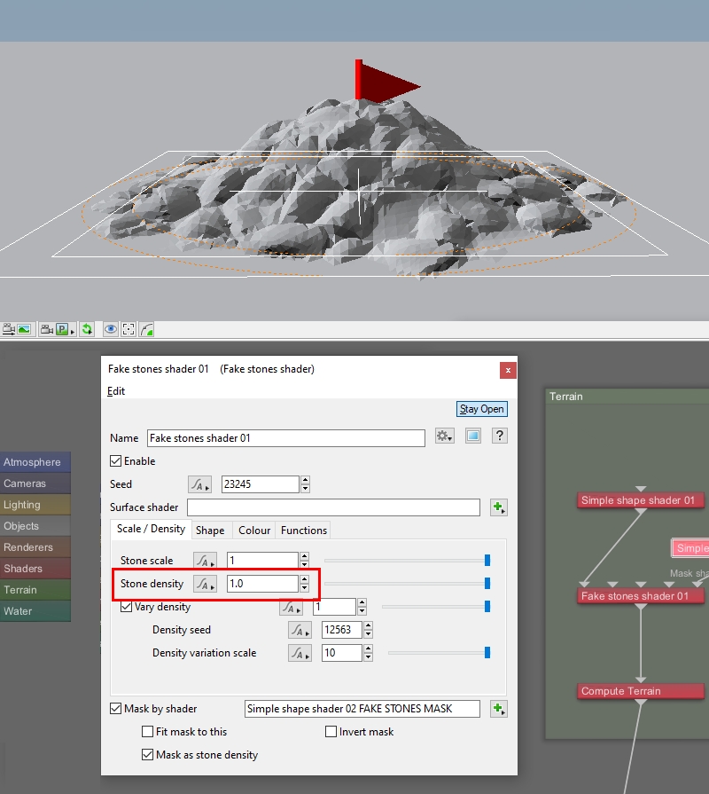 Set the Stone density value to 1.0