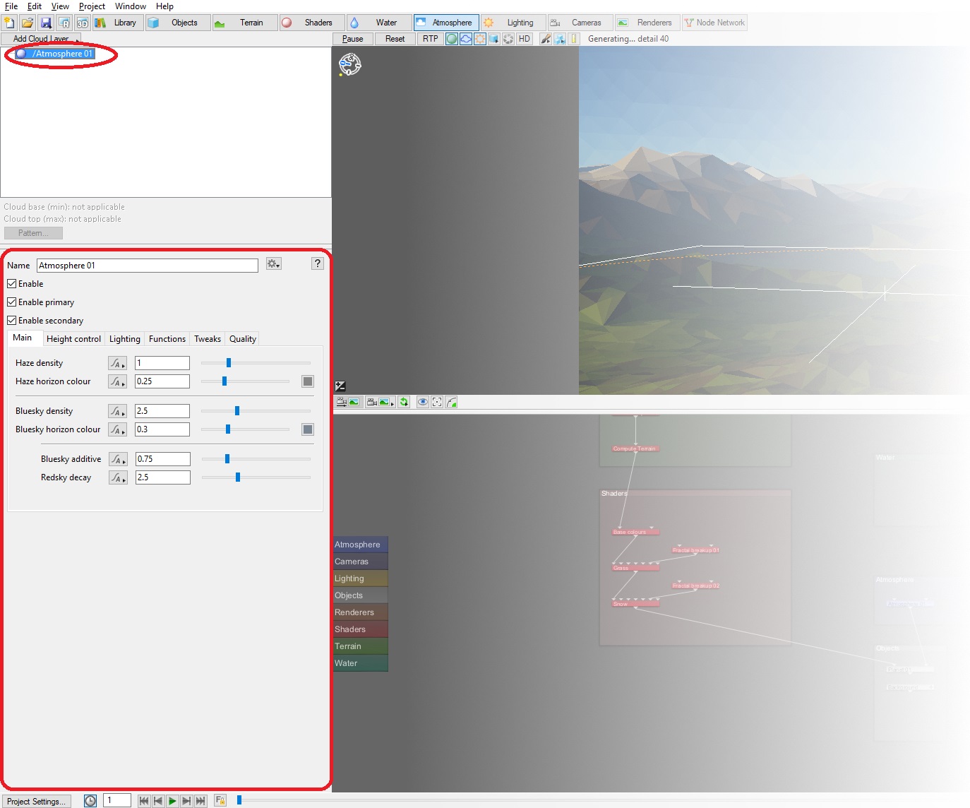 The 'Atmosphere 01' node selected