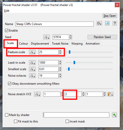 Set the scale values for the Steep cliffs layer.