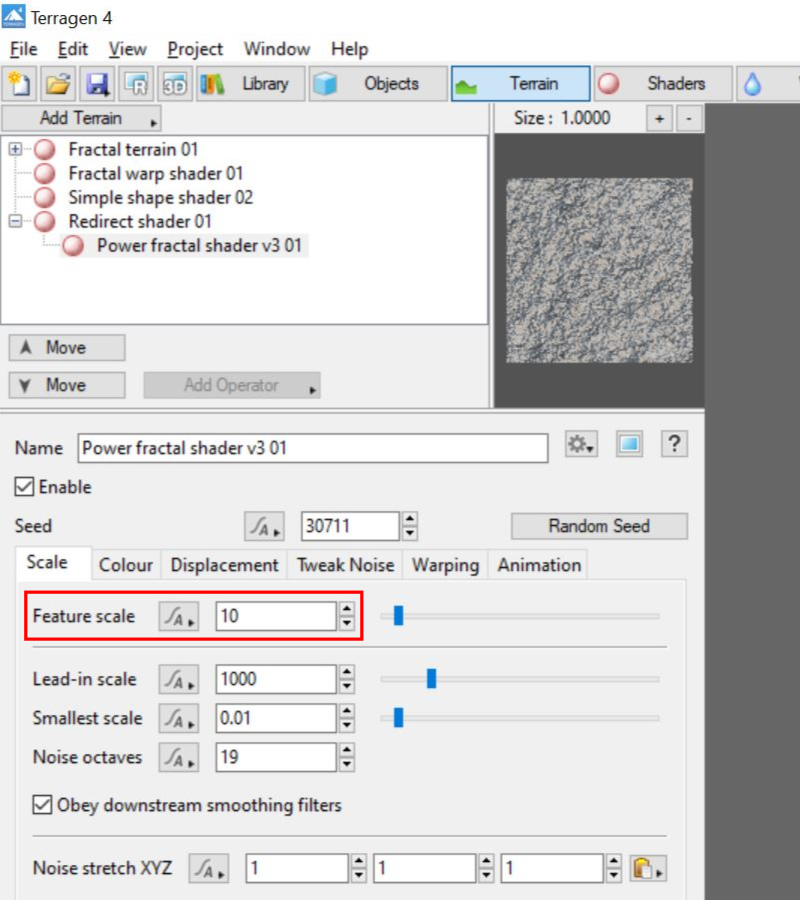 Step 06 - Adjust the Power fractal shader’s Scale tab settings.