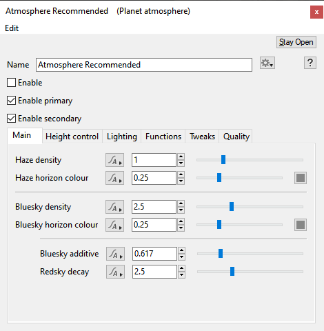 Atmosphere Main tab.