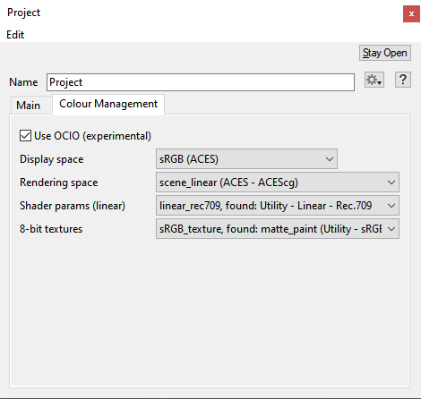 Terragen's Project Settings Colour Management interface