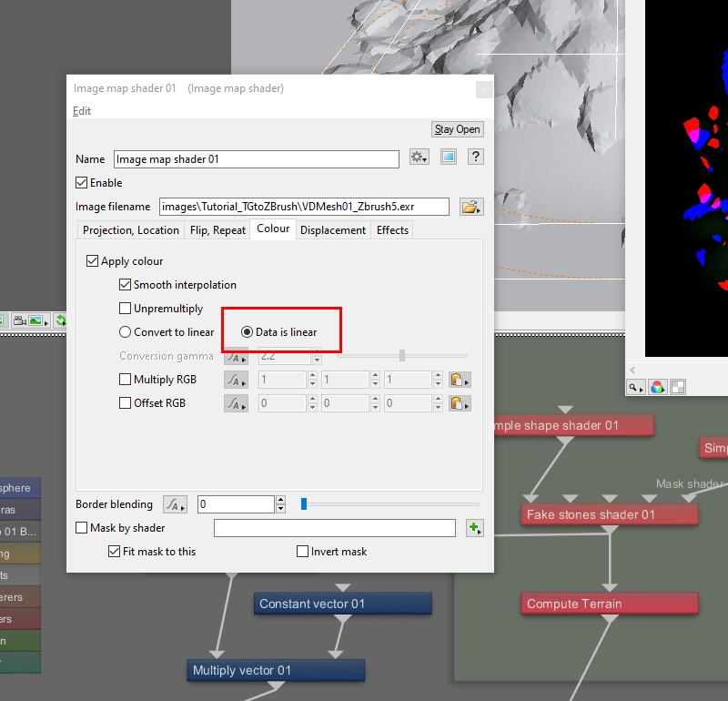 Instruct Terragen not to convert the EXR image to linear colour space, because it already is in linear colour space.