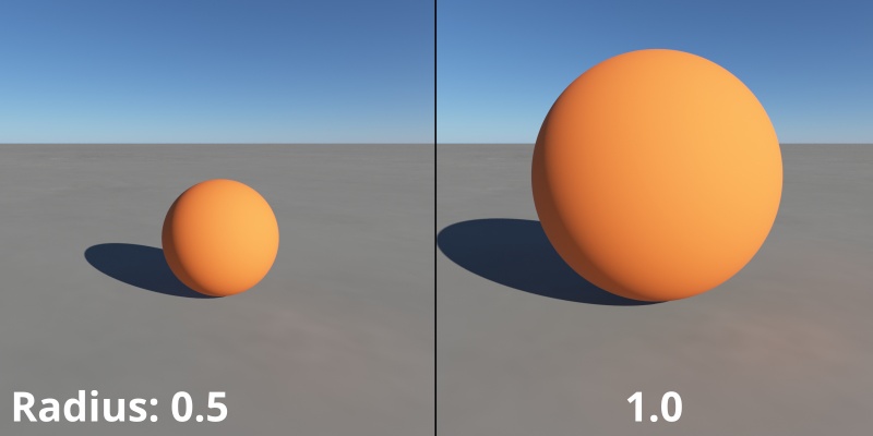 The Radius value controls the size of the Sphere object.