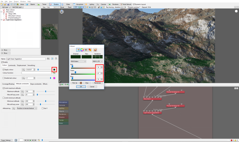 Set the vegetation's first colour layer to a dark green.