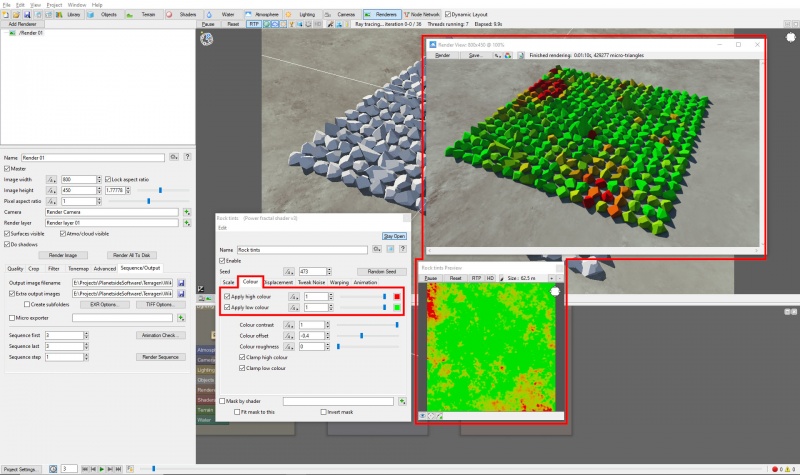 Applying colour values to the power fractal shader's high and low colour parameters.