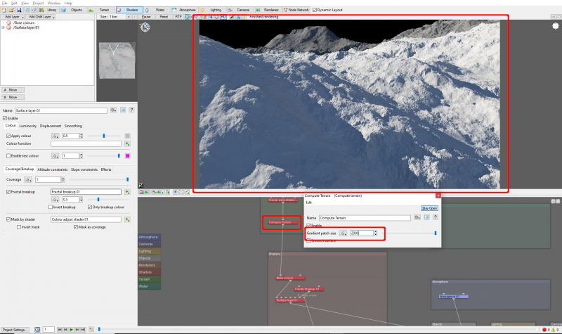 The Compute Terrain node set to 2000 metres.