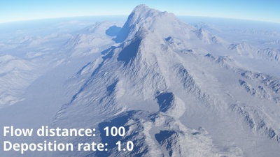 Flow distance = 100, Deposition rate = 1 (default)