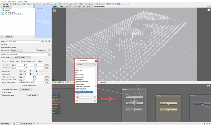 Using the Quick Node Palette to add nodes to the project.