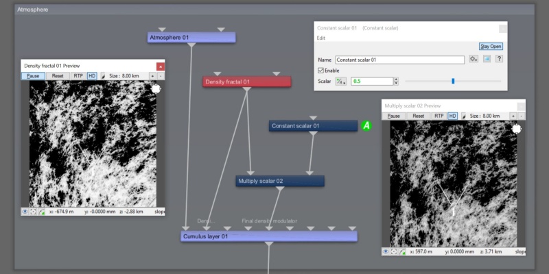 In this example, changing the value of Input 2 to 0.5 results in the cloud layer being half as dense as the values assigned to the Main Input.