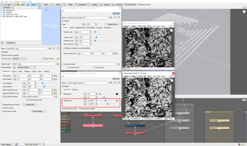 Use a Colour adjustment node to adjust the brightness of the fractal noise pattern being used as a mask.