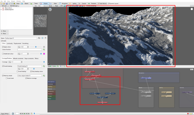 The temporary Surface layer now displays where the effect will take place on the terrain.