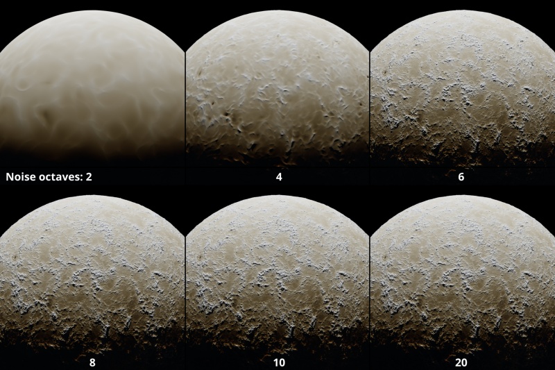 Noise octave values on planet ranging between 2 and 20.