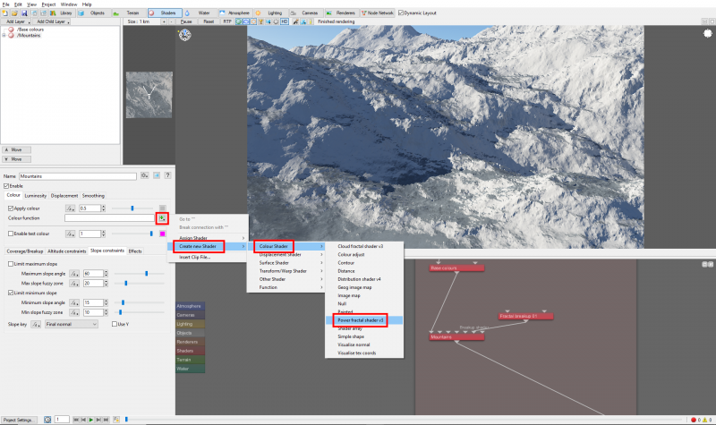 Assigning a Power fractal shader to the Surface layer's Colour function.