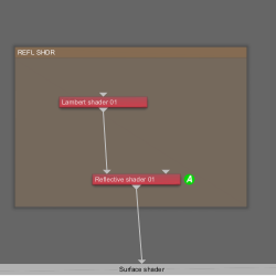 Reflective shader applied after Lambert shader in workflow.
