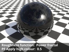 Power fractal shader assigned to Roughness function.  Apply high colour = 0.5