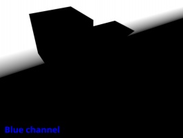 The blue channel or Z axis of the ground and uv mapped cube object with the Visualise tex coords node enabled.