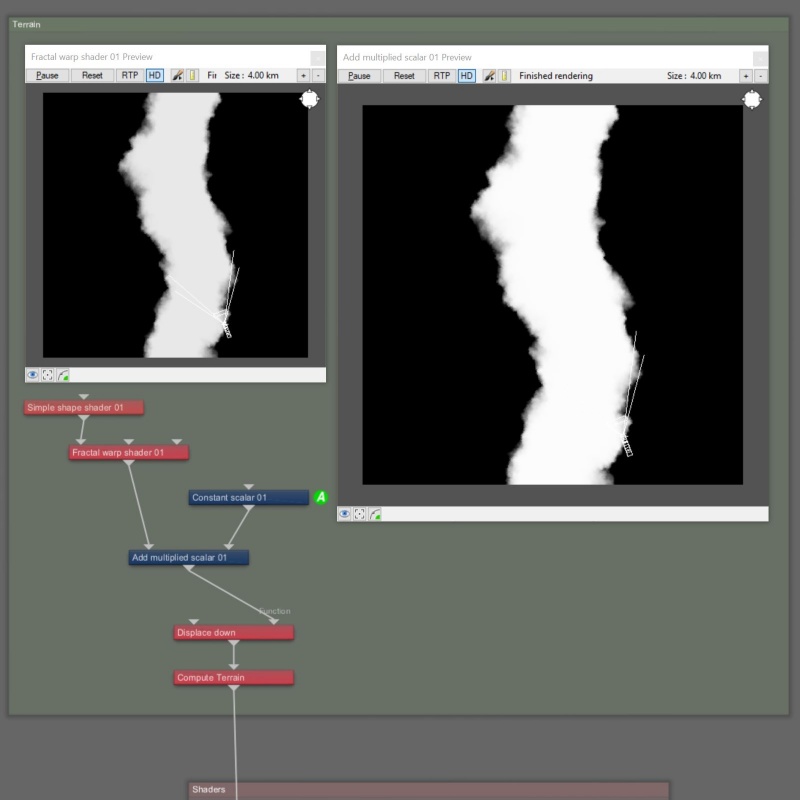 The Simple shape shader’s beveled edge values become brighter as the Constant scalar value is raised.