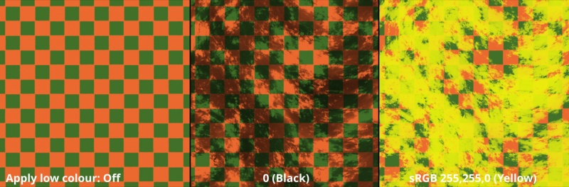 When the Apply low colour setting is unchecked, colour values from upstream shaders are passed through.