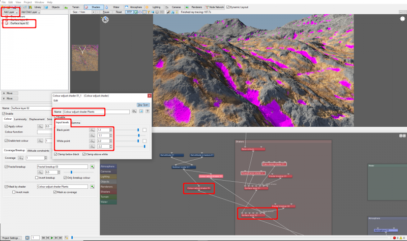 Fine tuning the mask for the population area with the Colour adjustment shader.