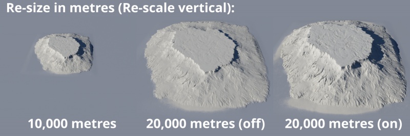 Heightfield resized in metres from 10,000 to 20,000.