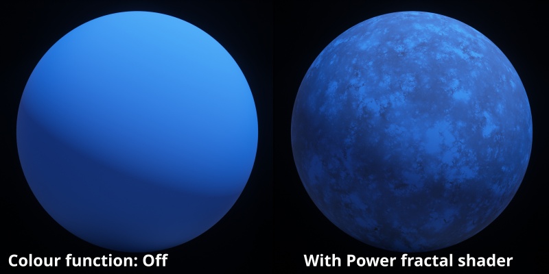 A Power fractal shader assigned to the Colour function setting of a Surface layer.