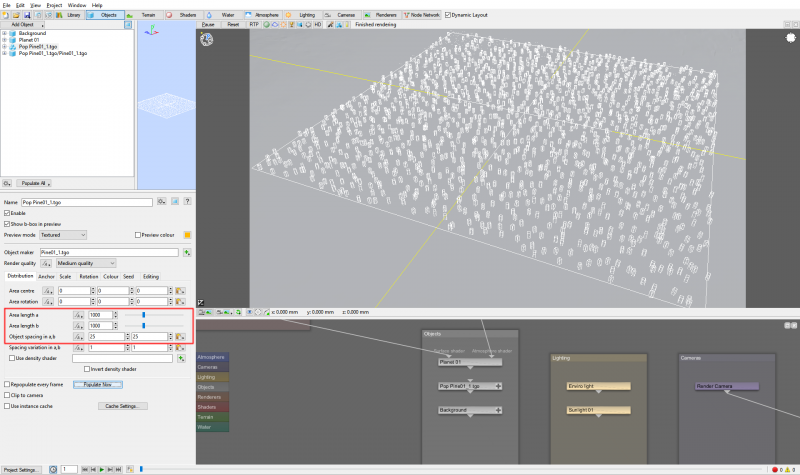 Use the Area length a,b setting to control the number of instanced objects in the population.