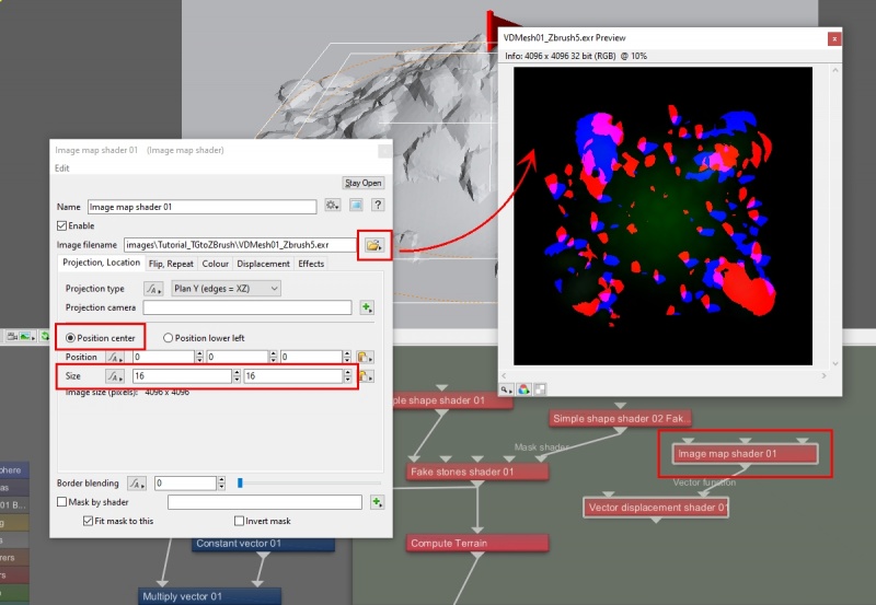 Under the Image map’s Projection tab set the position and size values to match the original orthographic render.