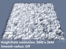 Heightfield resolution 3840 x 3840.  Smooth radius = 0