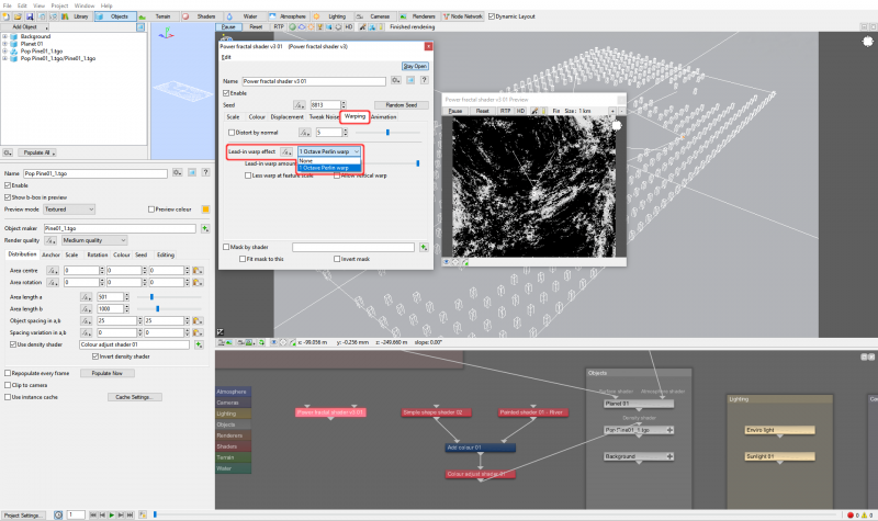 Give the fractal noise pattern a swirling wave-like pattern via the Warping tab settings.