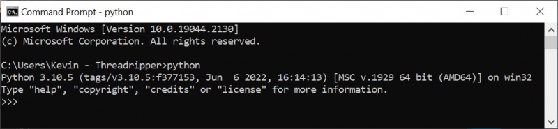 Command prompt windows displaying the installed version of Python.