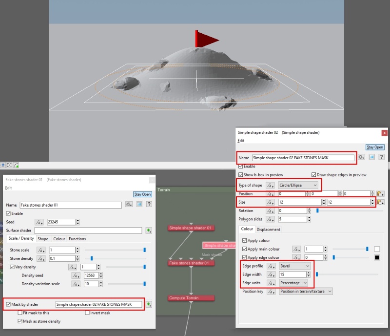 Settings used for the Simple Shape shader masking the Fake Stones.