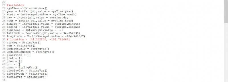 Variables section.
