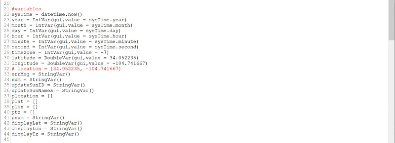 Variables section.