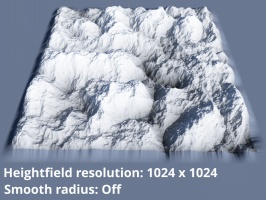 Heightfield resolution 1024 x 1024.  Smooth radius = 0