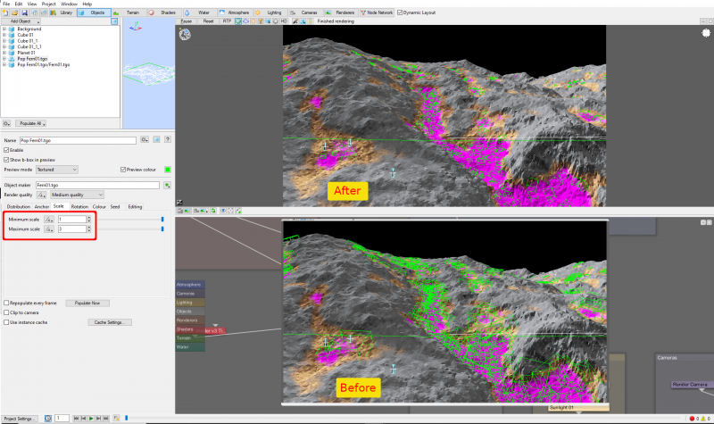 Rescaling the plant objects closer to real world scale.