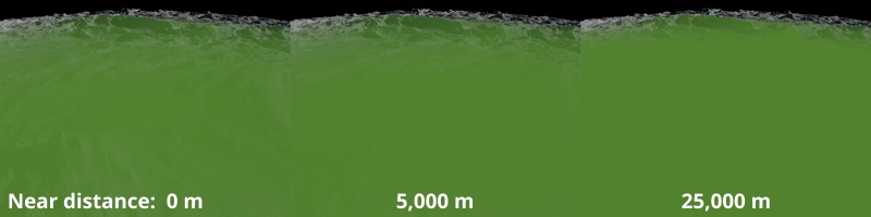 Near distance values from 0 metres to 25,000 metres.  Far distance value = 100,000 metres.